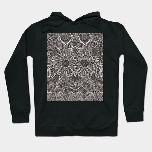 Grayscale Aesthetic Fractal Artwork - Black and White Abstract Artwork Hoodie by BubbleMench